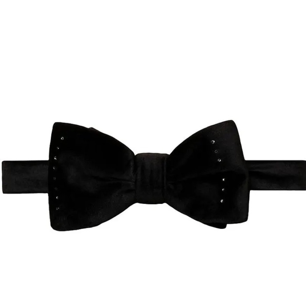 ETON EVENING BLACK VELVET BOW TIE WITH SWAROVSKI CRYSTALS BLACK PRE-TIED NWOT